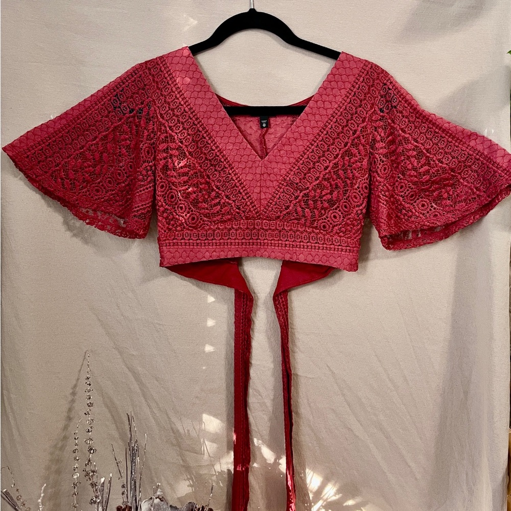 Boho Rustic Red Lace Women’s Crop Top | Express Size XS